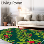 Dark Green Red Berry Leaf Garland Rug