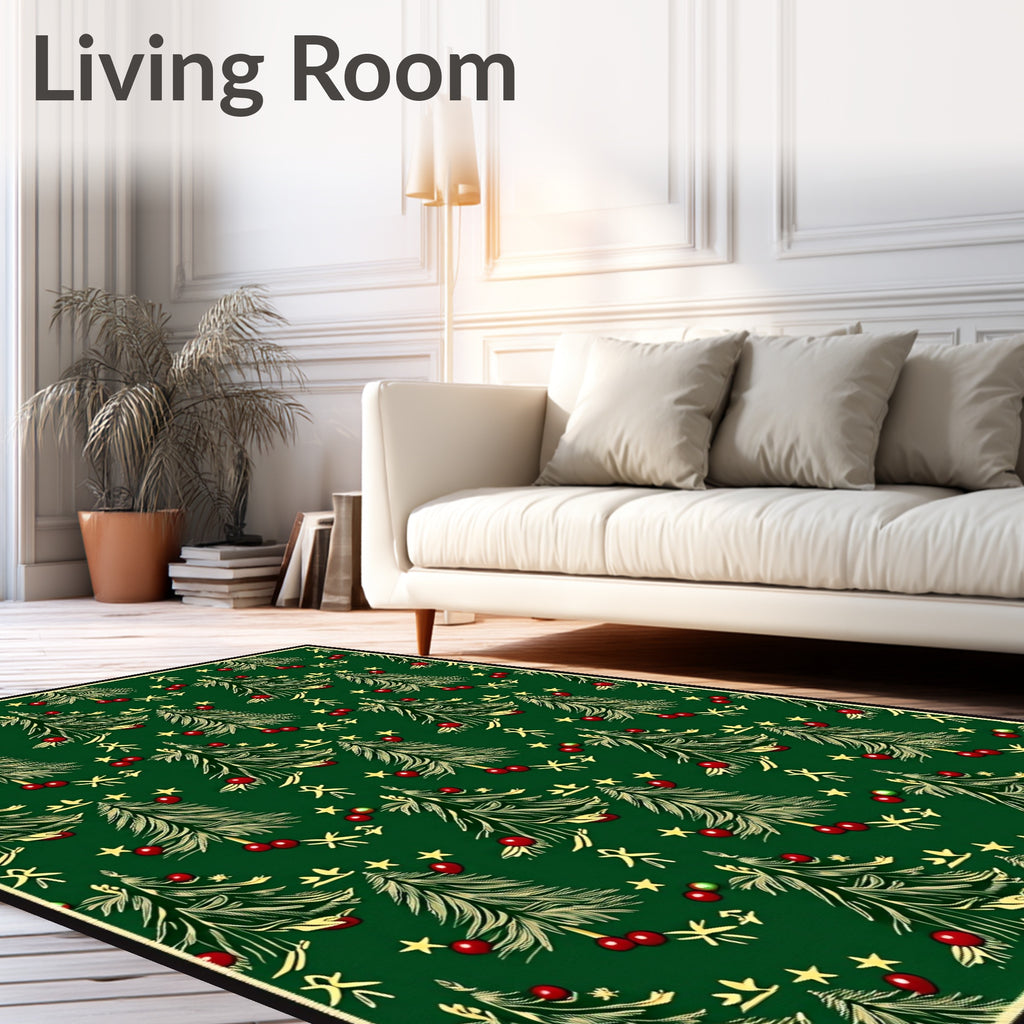 Green Holiday Christmas Tree Stars Rug