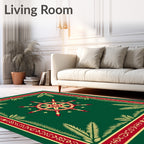 Red Gold Green Compass Star Rug