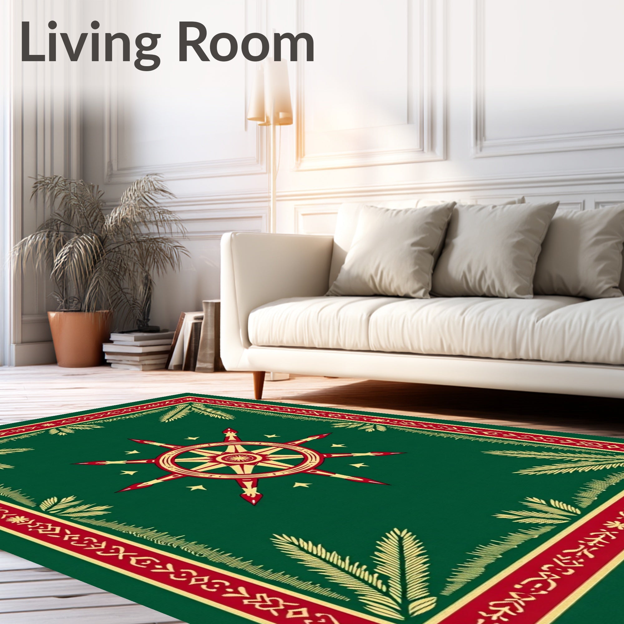 Red Gold Green Compass Star Rug