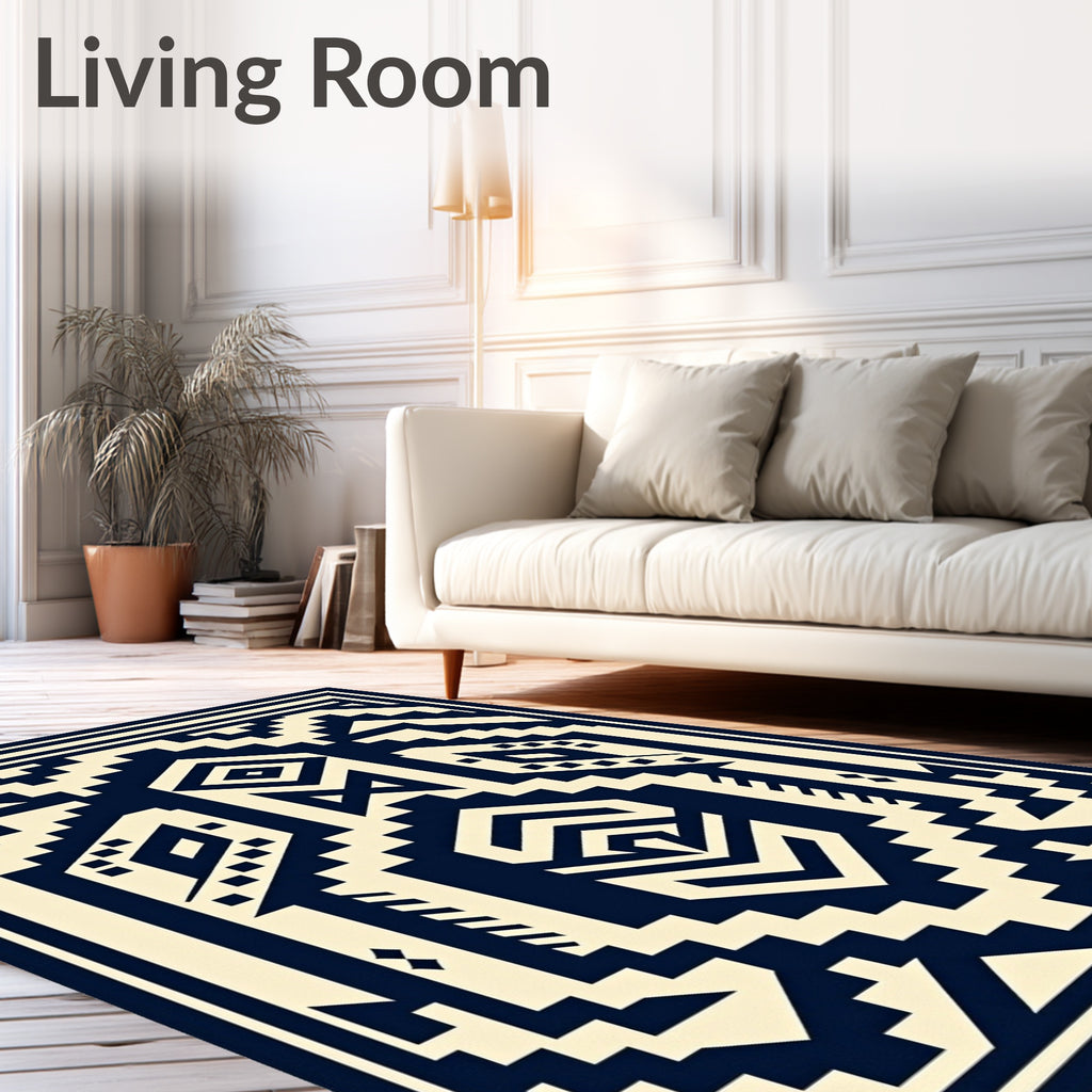 Navajo Inspired Navy Cream Geometric Rug