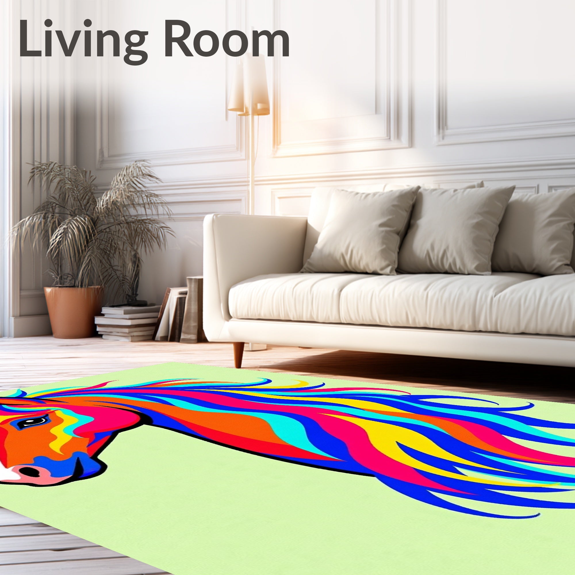 Vibrant Rainbow Horse Head Art Rug