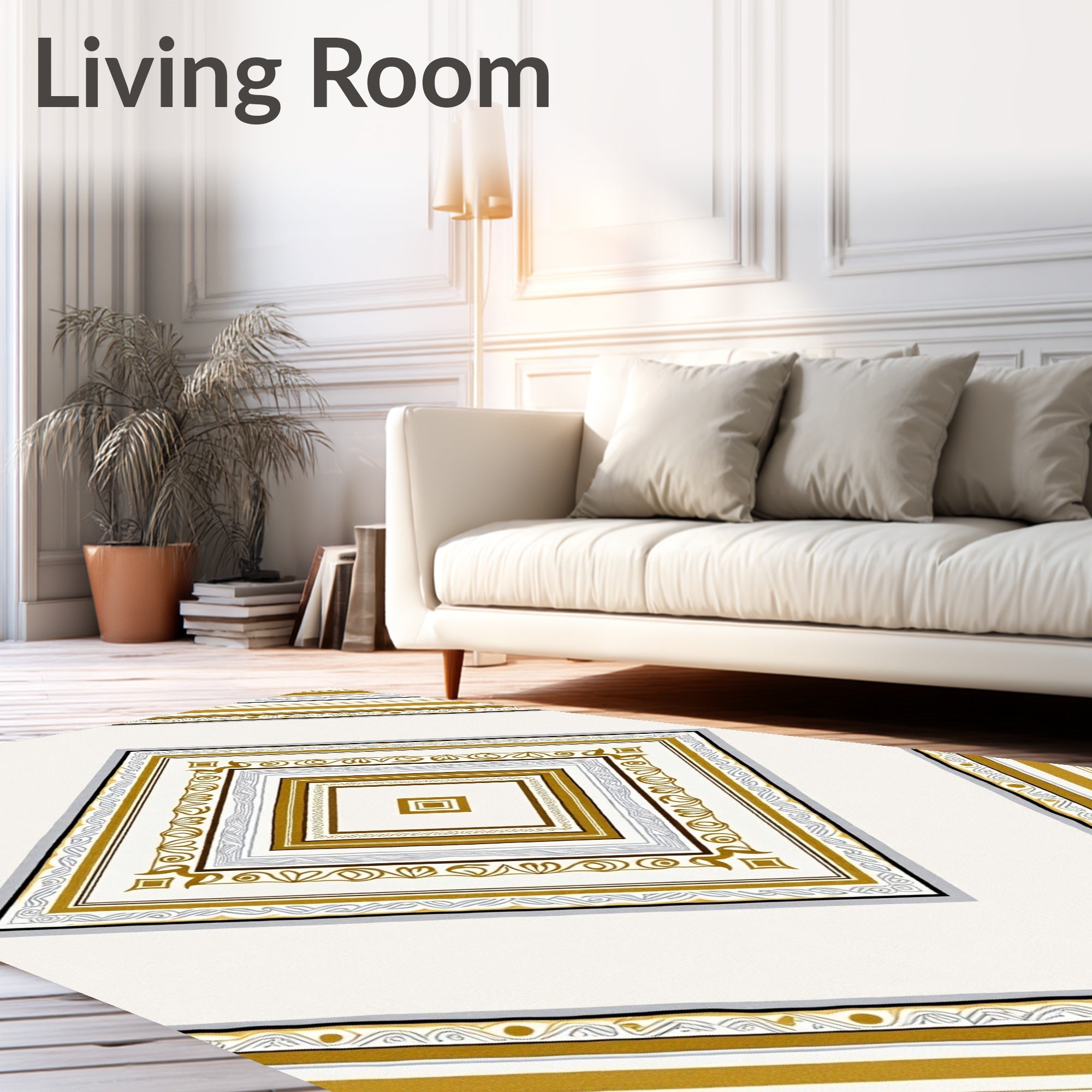 Golden Geometric Diamond Medallion Rug