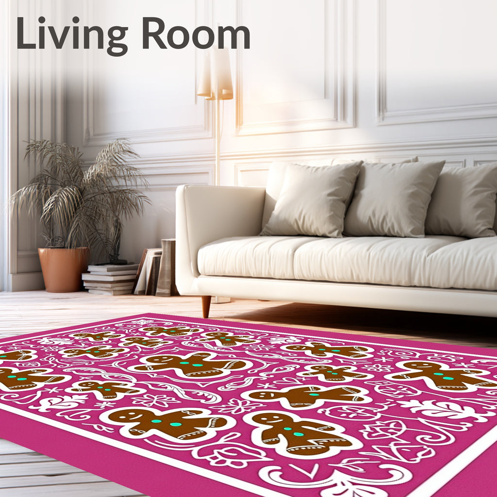 Pink Gingerbread Man Floral Ornament Rug