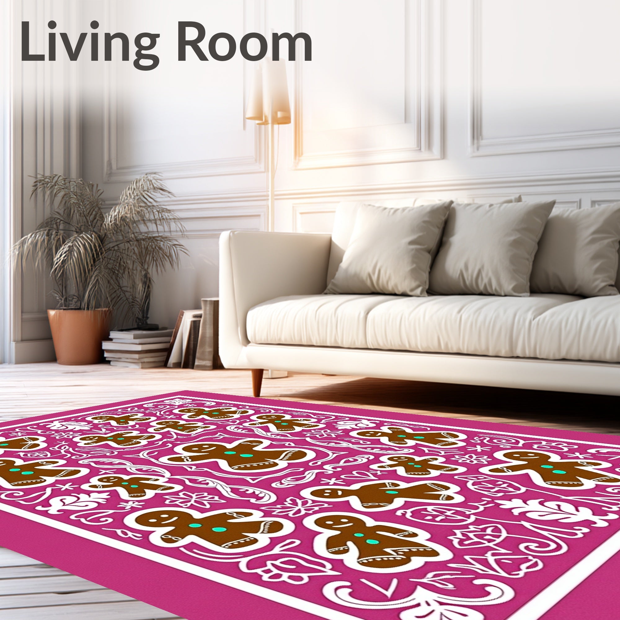 Pink Gingerbread Man Floral Ornament Rug
