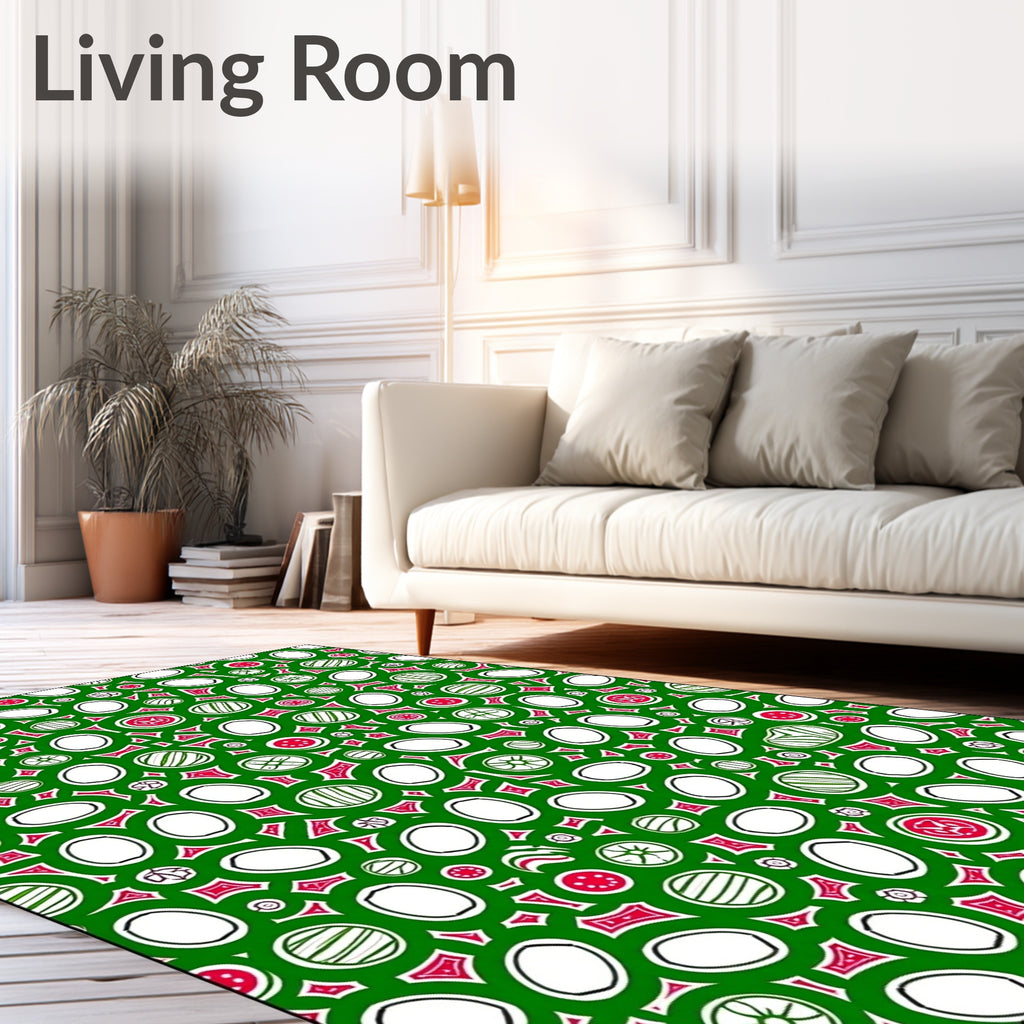 Festive Green Red Circles Garland Rug