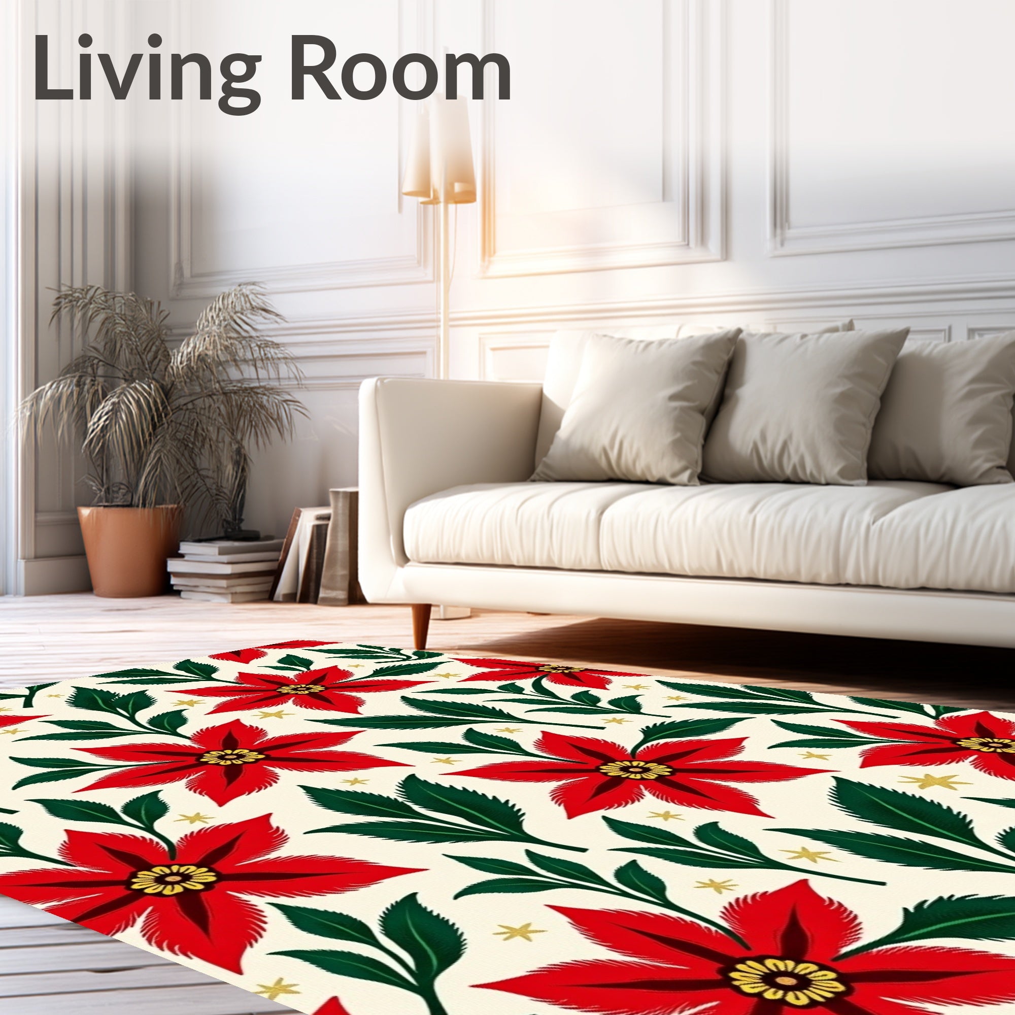 Rich Red Poinsettia Floral Garden Rug