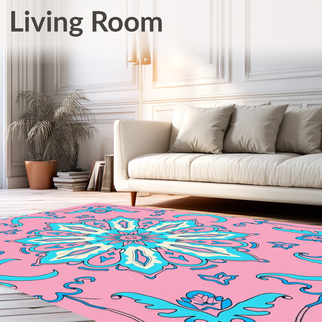 Pink Aqua Floral Medallion Rug