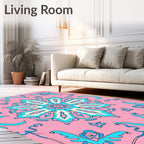 Pink Aqua Floral Medallion Rug