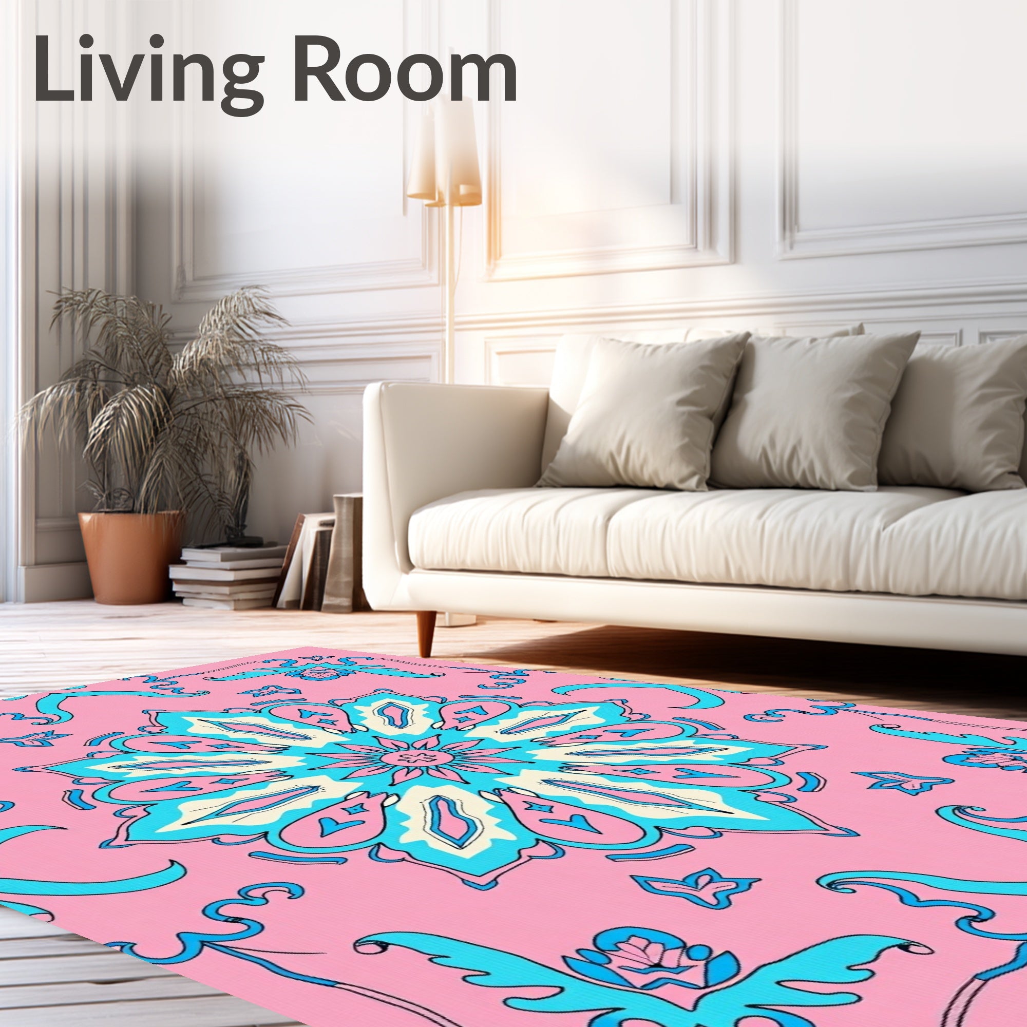 Pink Aqua Floral Medallion Rug