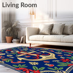 Naval Gold Anchor Red Ribbon Foliage Rug