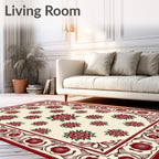 Crimson Rose Floral Cream Border Rug