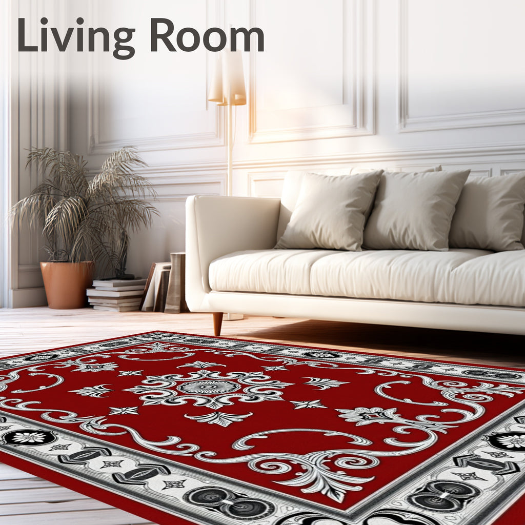 Rich Red Victorian Floral Scroll Rug