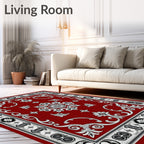 Rich Red Victorian Floral Scroll Rug