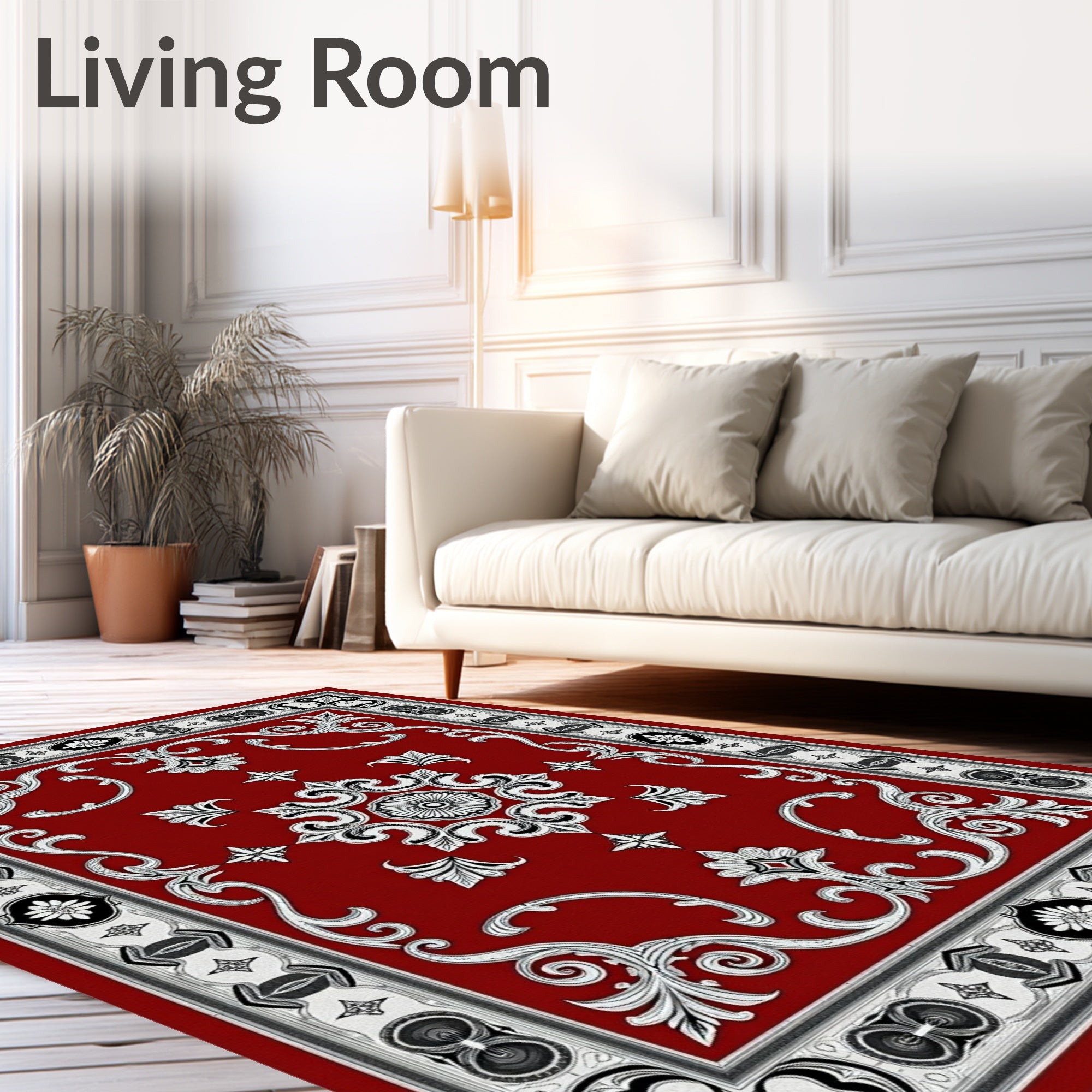 Rich Red Victorian Floral Scroll Rug