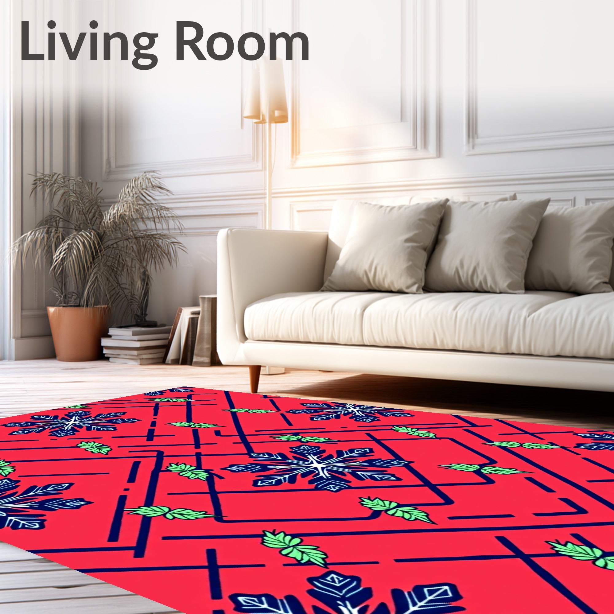 Red Snowflake Geometric Arrangement Rug