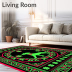 Neon Green Dog Floral Medallion Art Rug