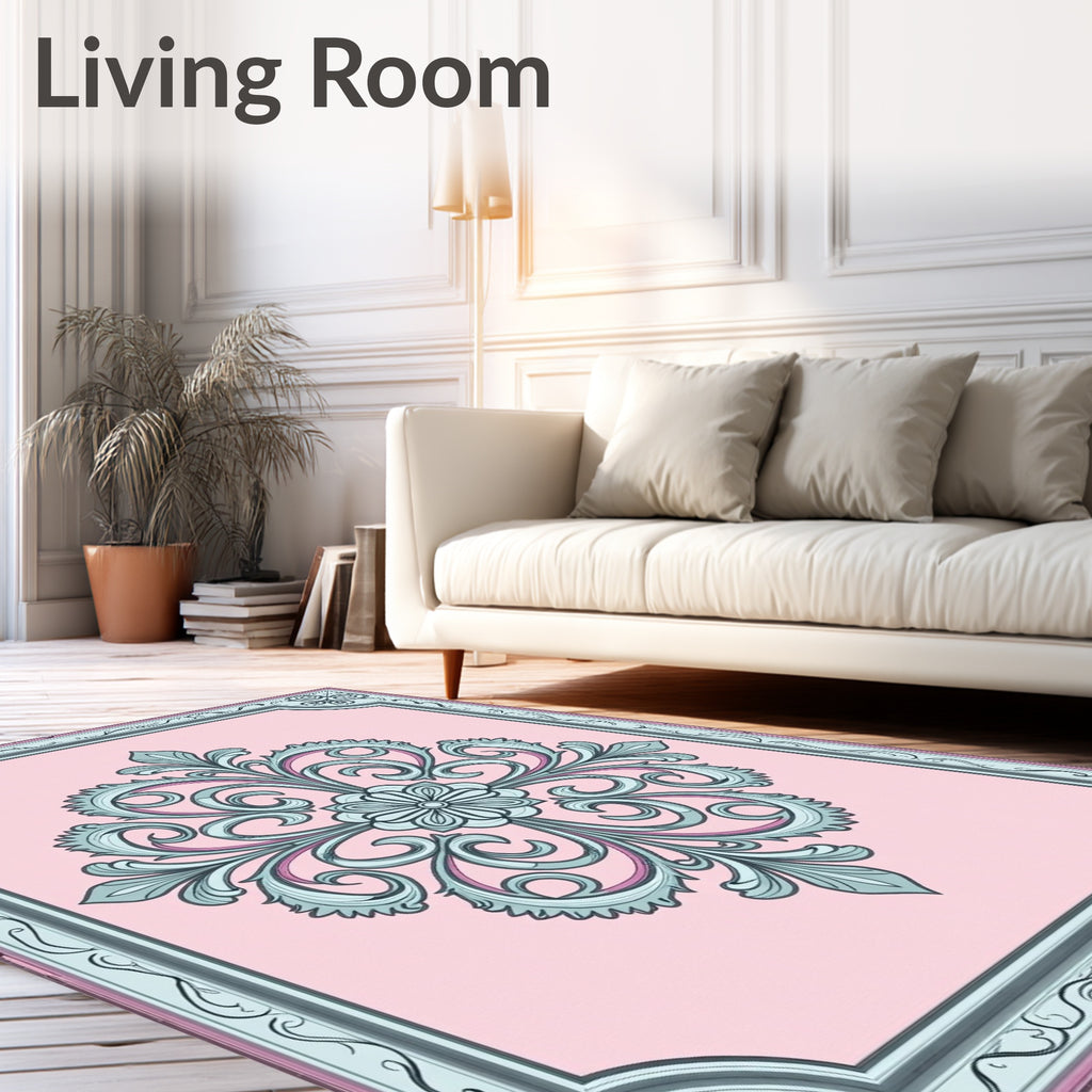 Pale Pink Floral Scrollwork Medallion Rug