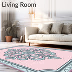 Pale Pink Floral Scrollwork Medallion Rug