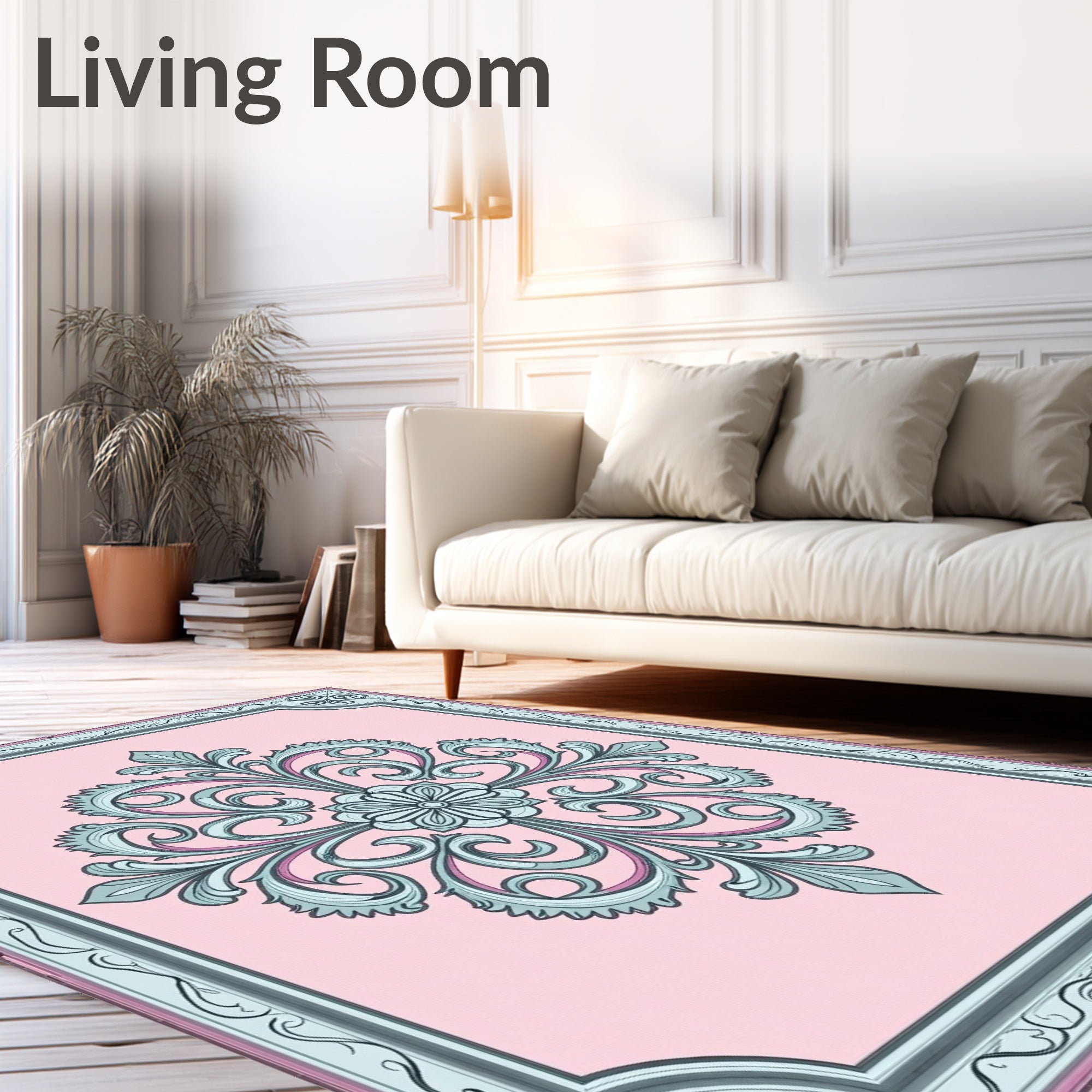Pale Pink Floral Scrollwork Medallion Rug
