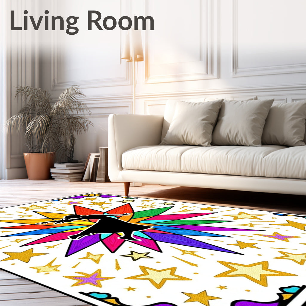 Dancer Amidst Colorful Starburst Rug