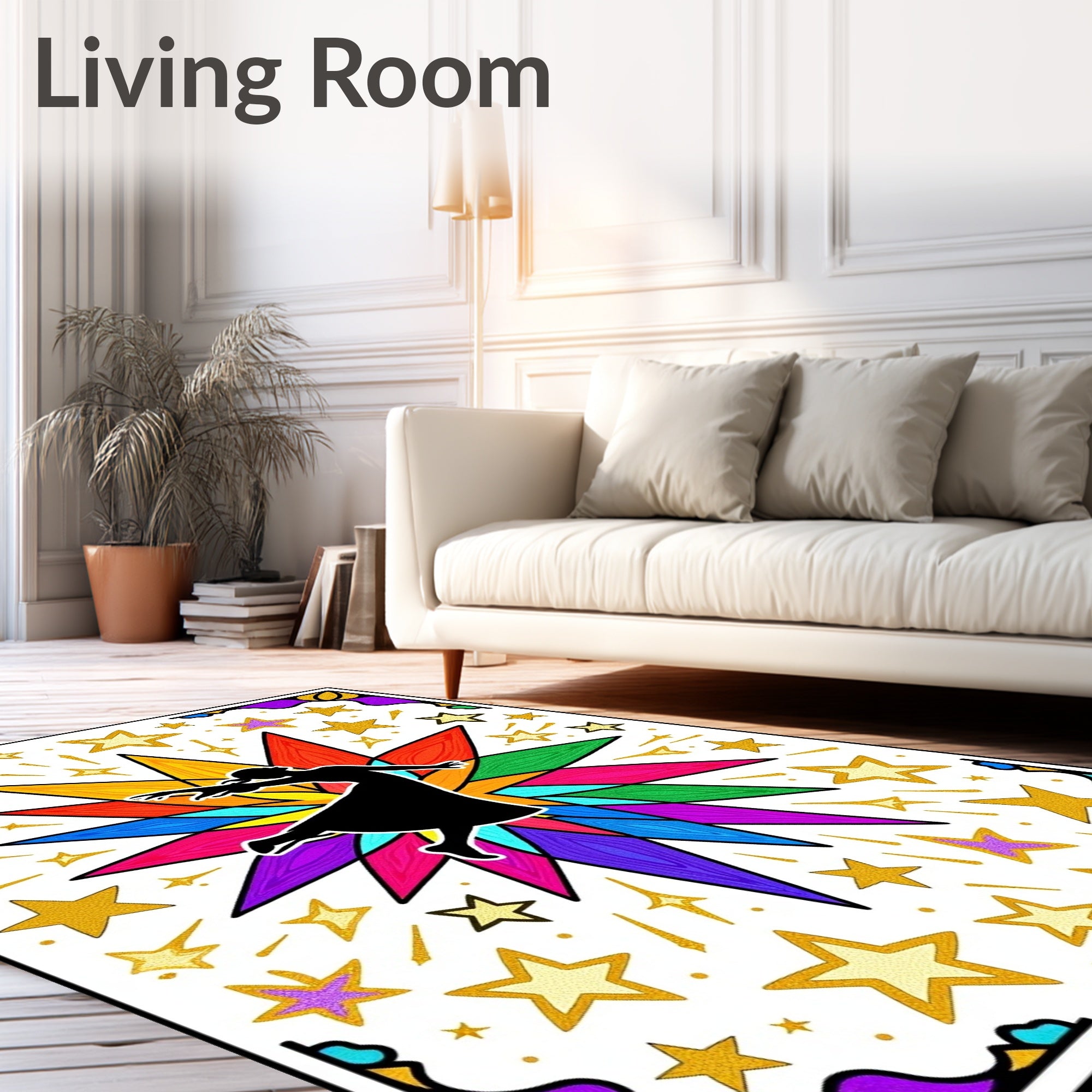 Dancer Amidst Colorful Starburst Rug