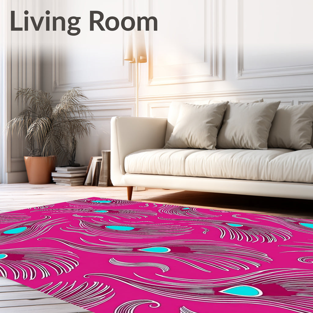 Vibrant Fuchsia Peacock Feather Collection Rug