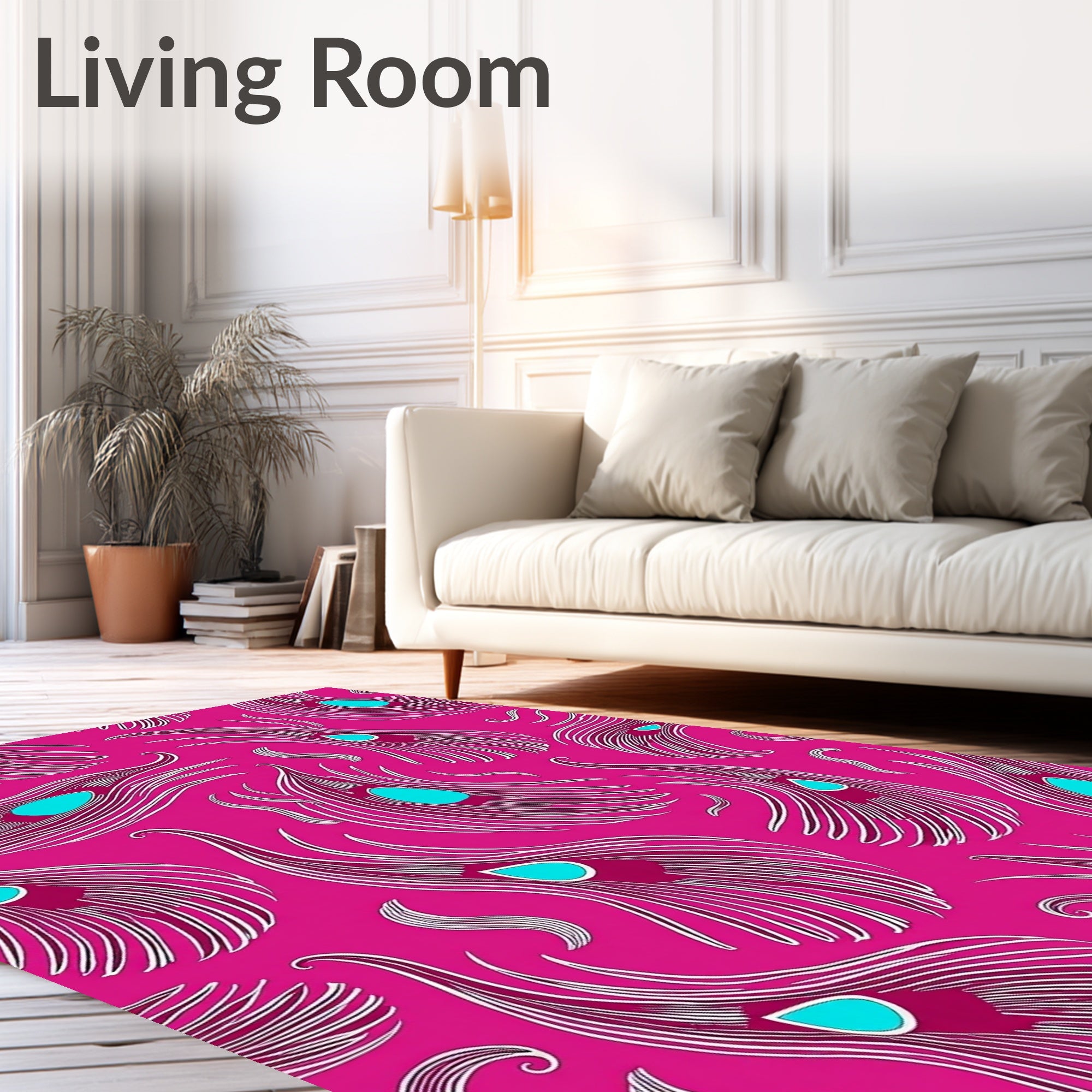 Vibrant Fuchsia Peacock Feather Collection Rug