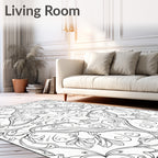 Ornate Black Scrollwork Floral Medallion Rug