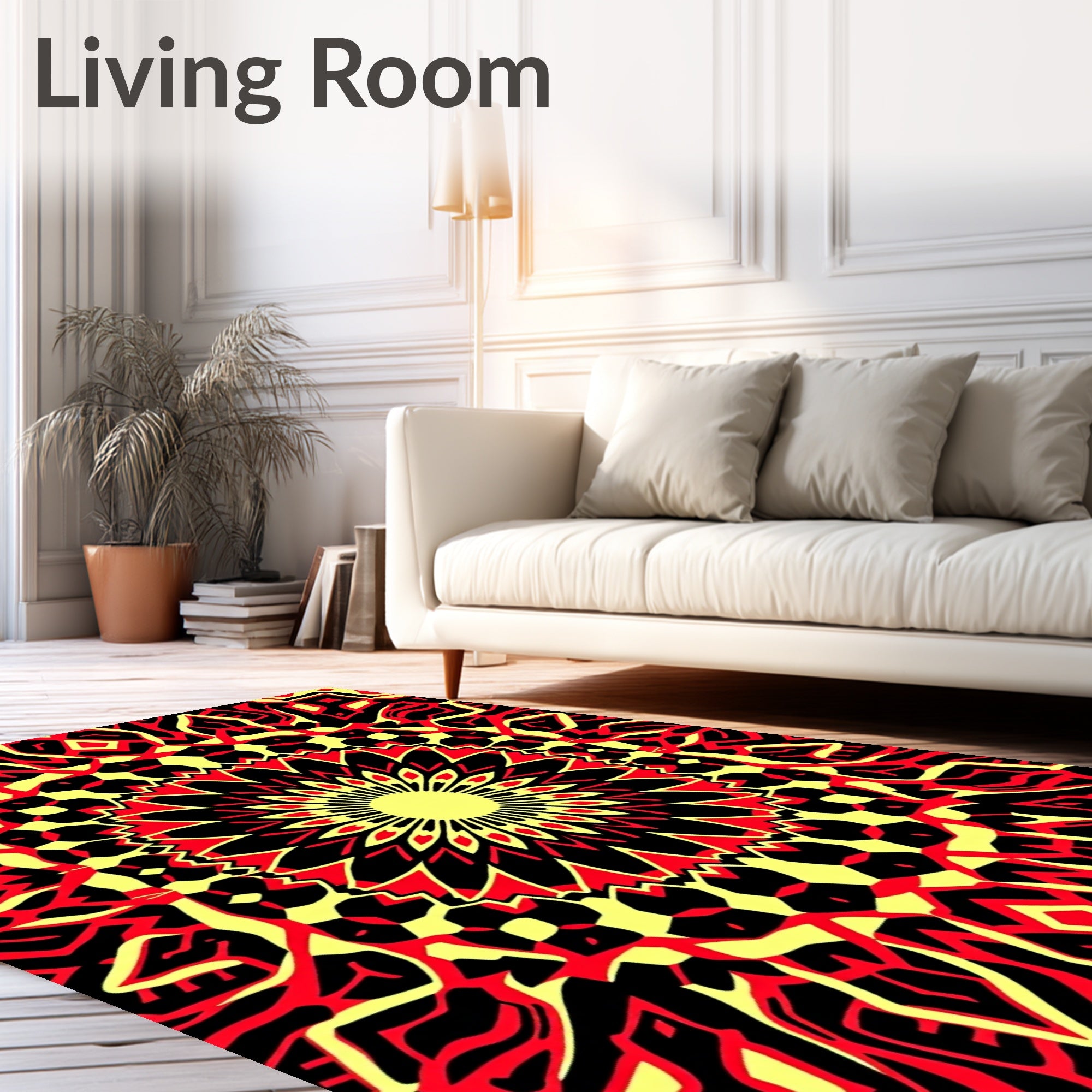 Crimson Yellow Mandala Sunburst Rug