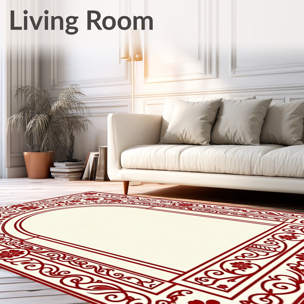 Intricate Red Floral Archway Frame Rug