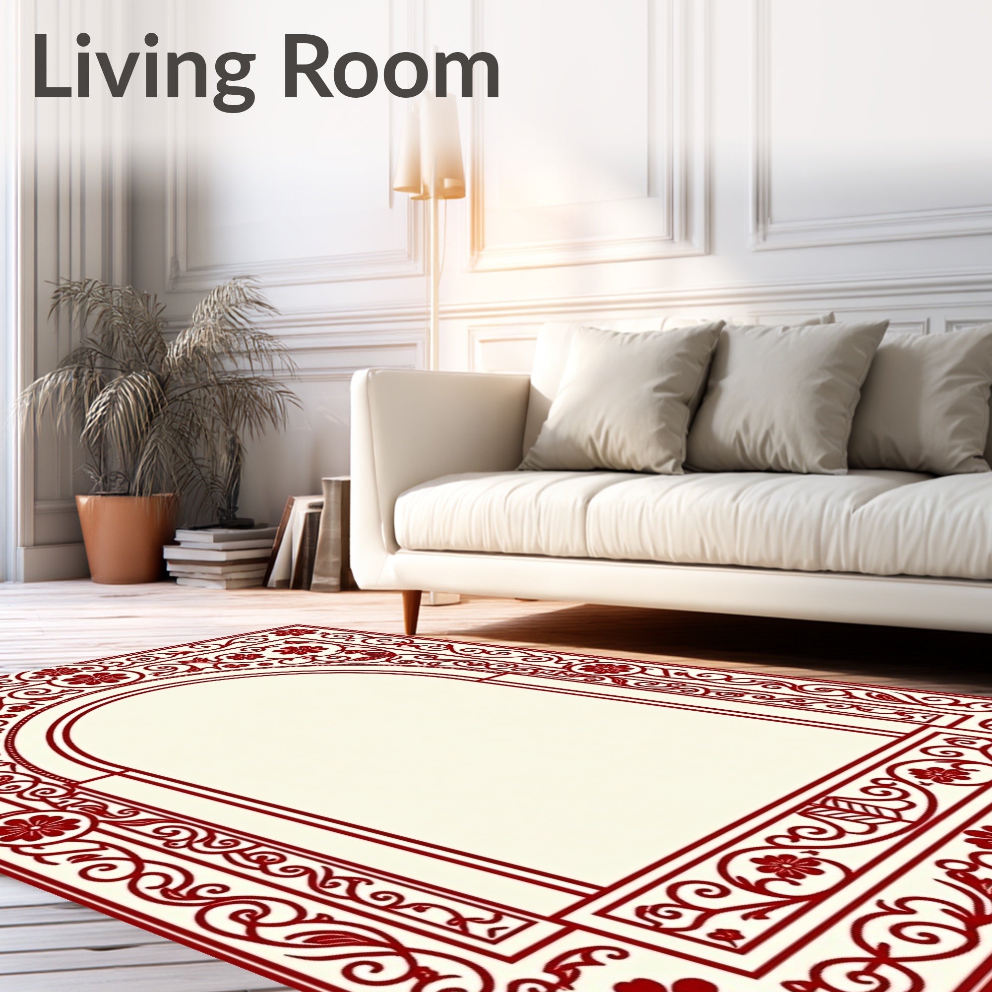 Intricate Red Floral Archway Frame Rug