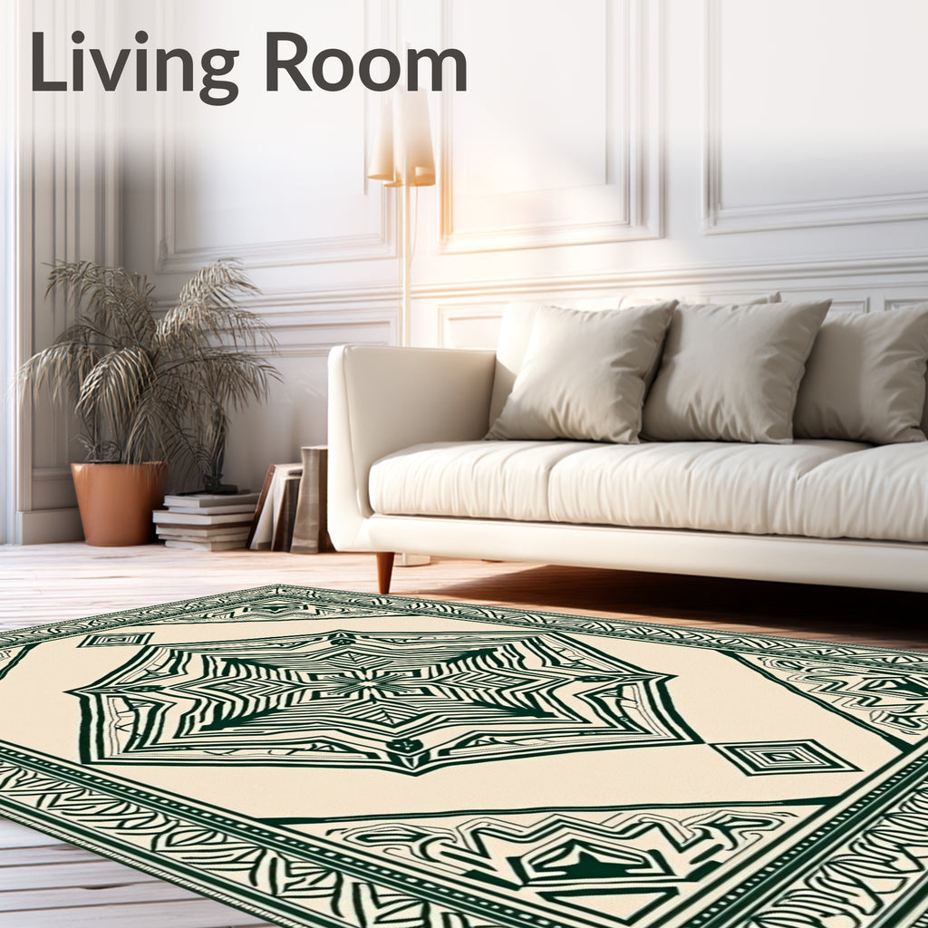 Dark Green Diamond Medallion Rug