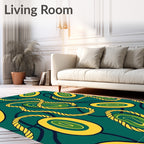 Teal Yellow Braided Cord Abstract Oval Rug