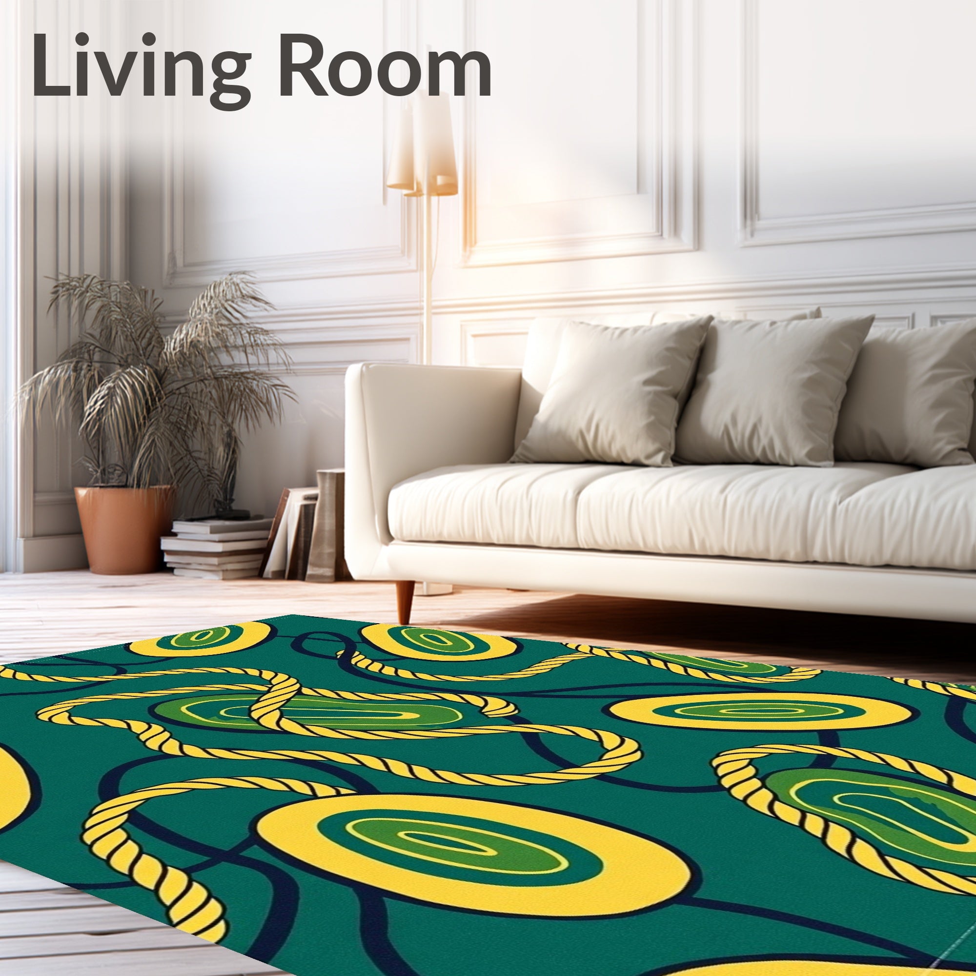 Teal Yellow Braided Cord Abstract Oval Rug