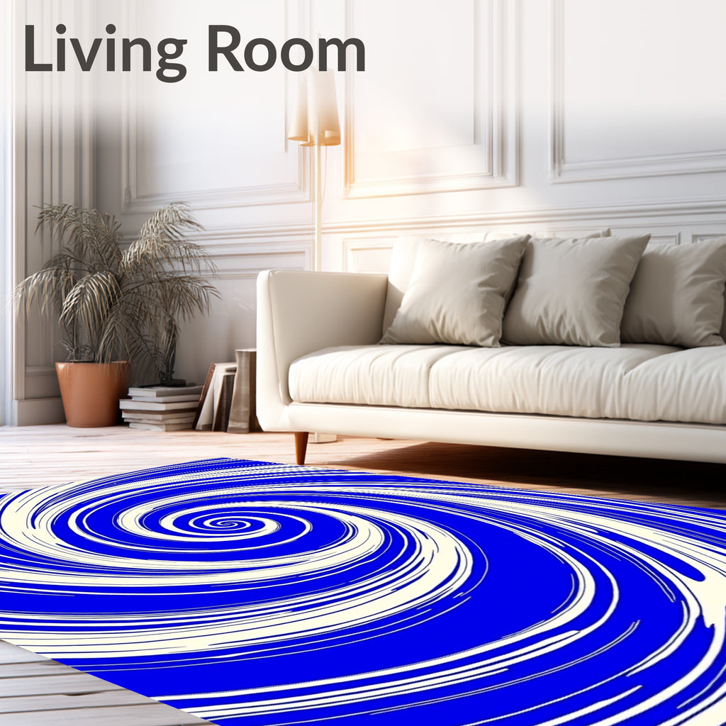 Electric Blue Cream Swirl Rug