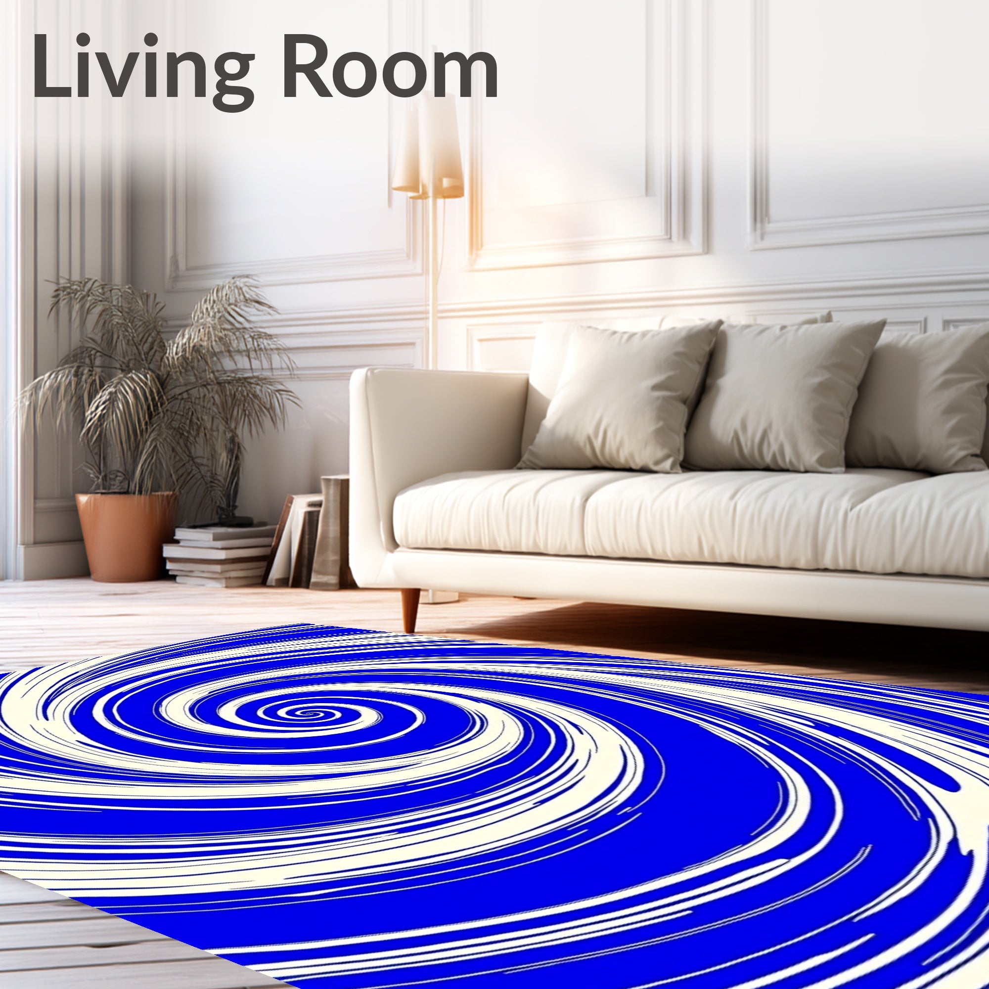 Electric Blue Cream Swirl Rug