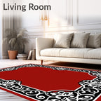Rich Crimson White Floral Border Rug