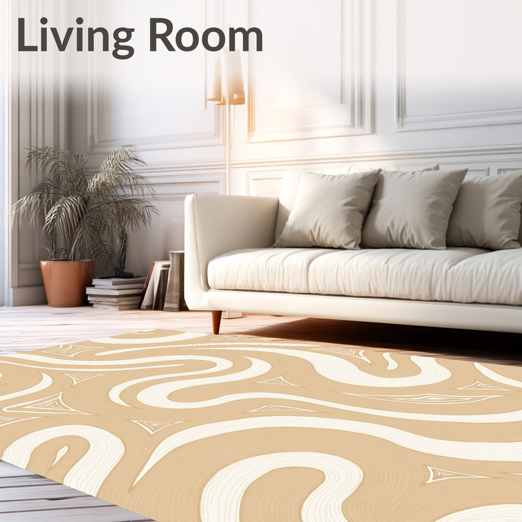 Sandy Beige Swirling Lines Triangles Rug