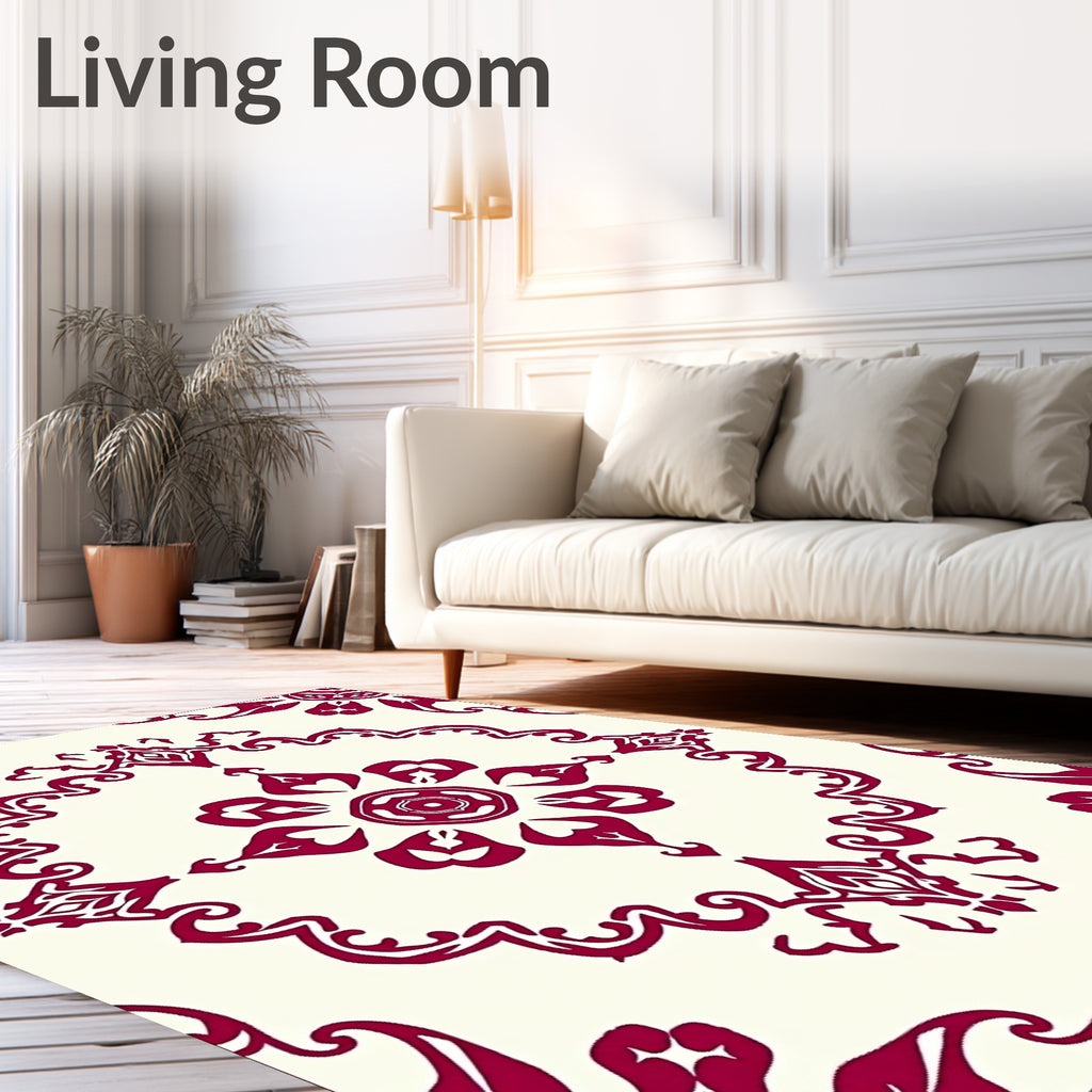 Crimson Floral Scrollwork Medallion Rug