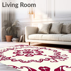 Crimson Floral Scrollwork Medallion Rug