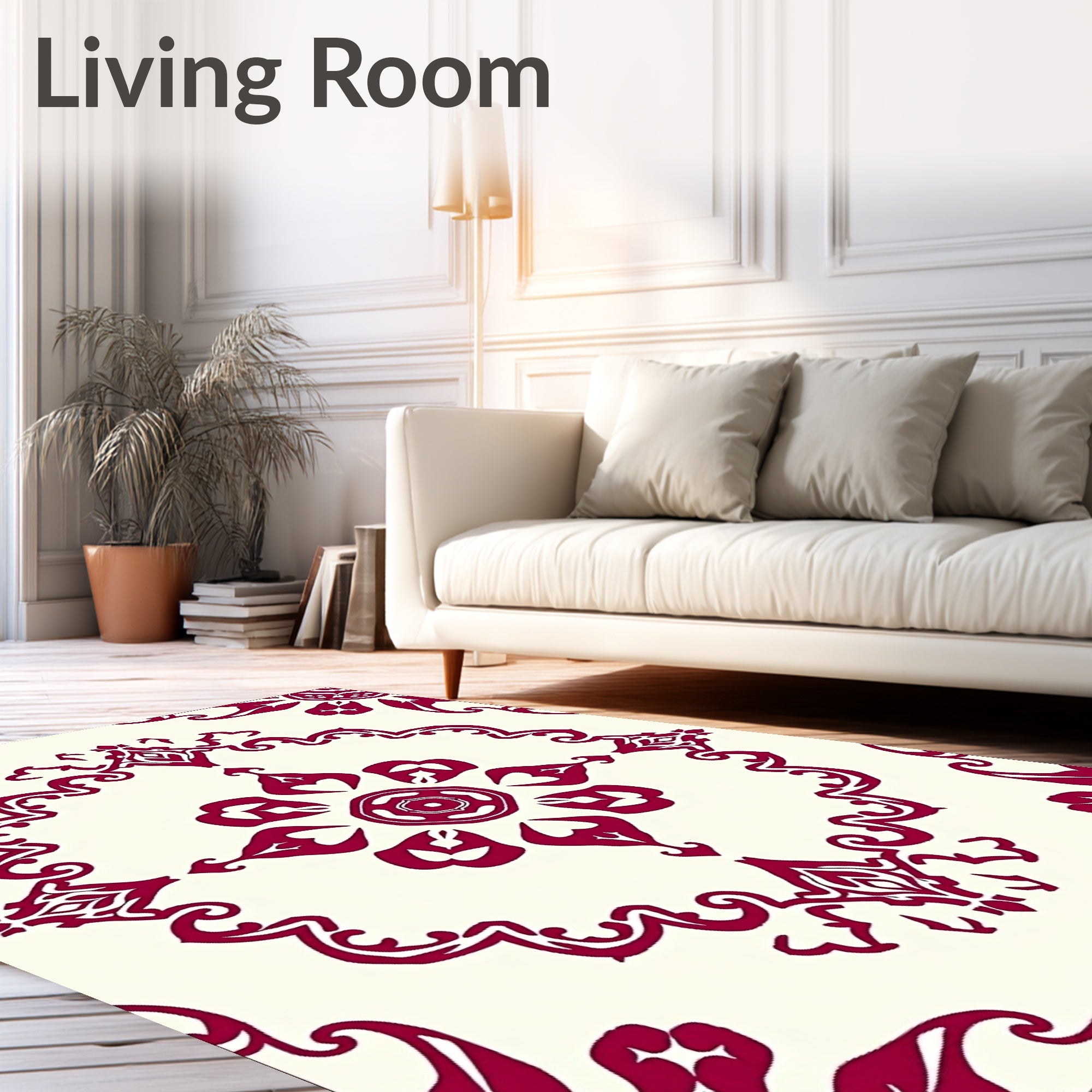 Crimson Floral Scrollwork Medallion Rug