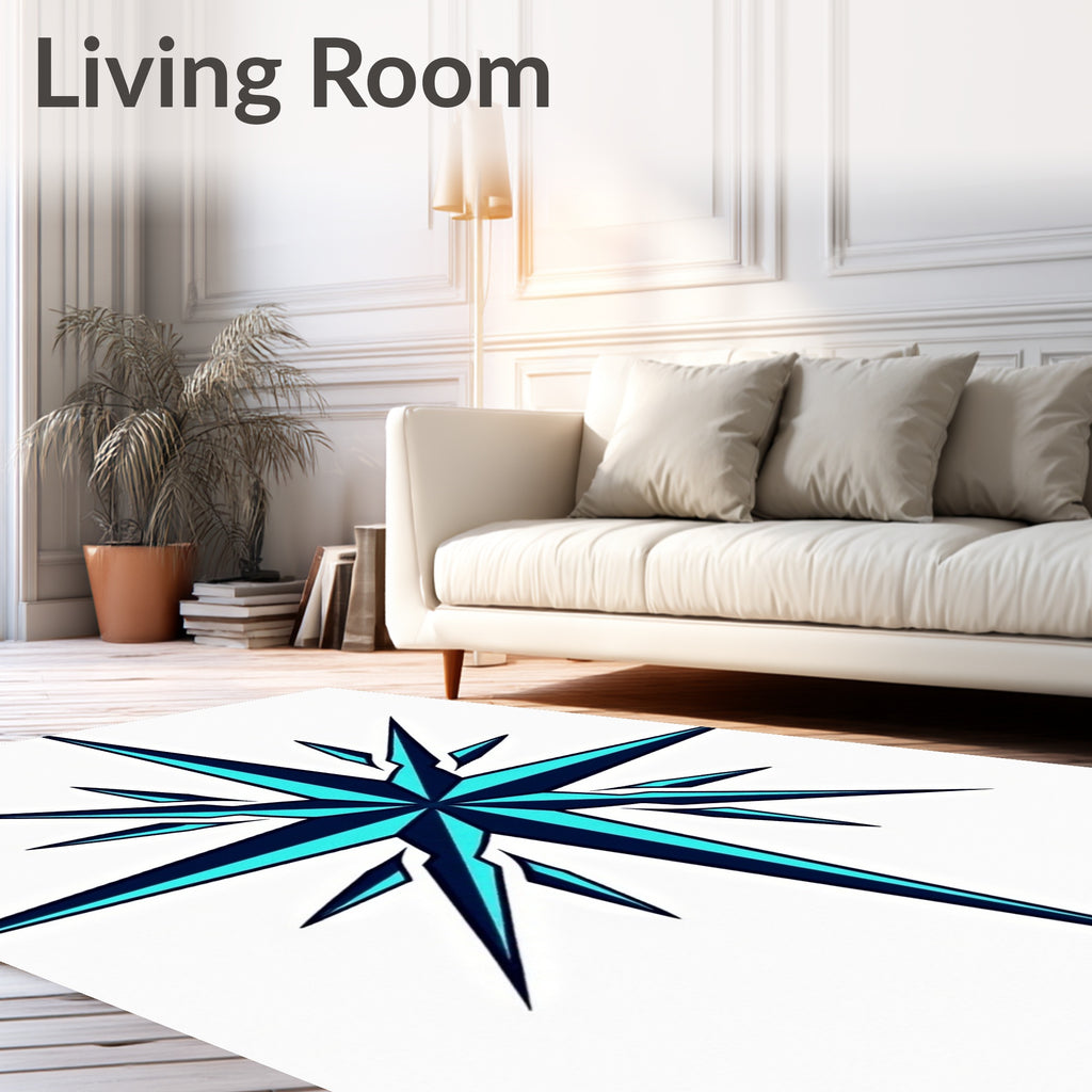 Aqua Teal Starburst Compass Rose Rug