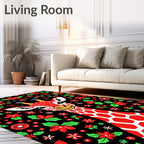 Red Giraffe Poinsettia Holly Christmas Rug