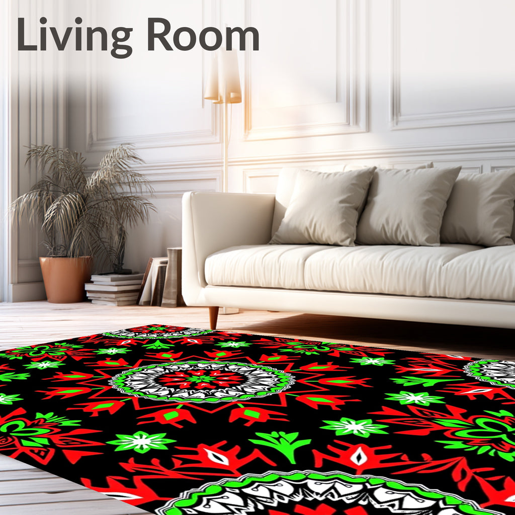 Bold Red Green Floral Medallion Rug