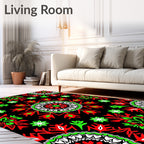 Bold Red Green Floral Medallion Rug