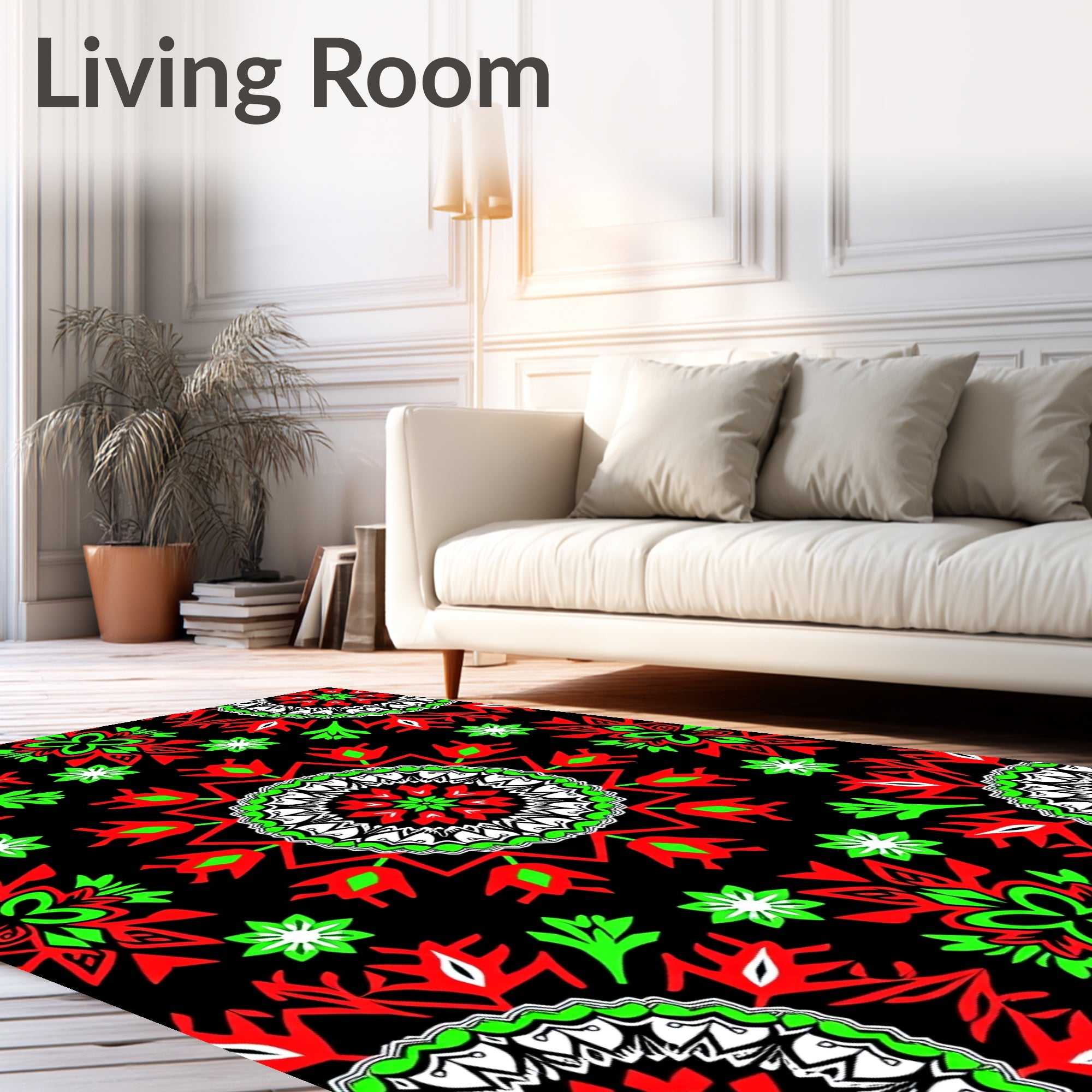 Bold Red Green Floral Medallion Rug