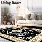 Black Gold Ivory Floral Diamond Rug