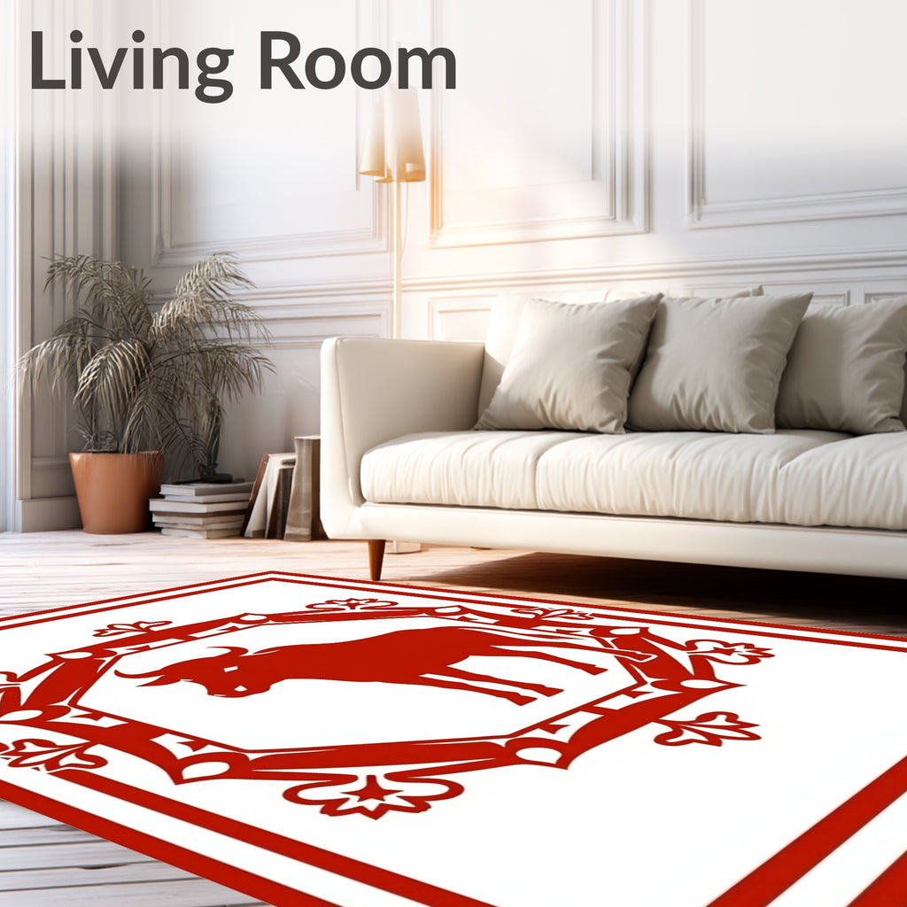 Crimson Bull Octagonal Frame Rug