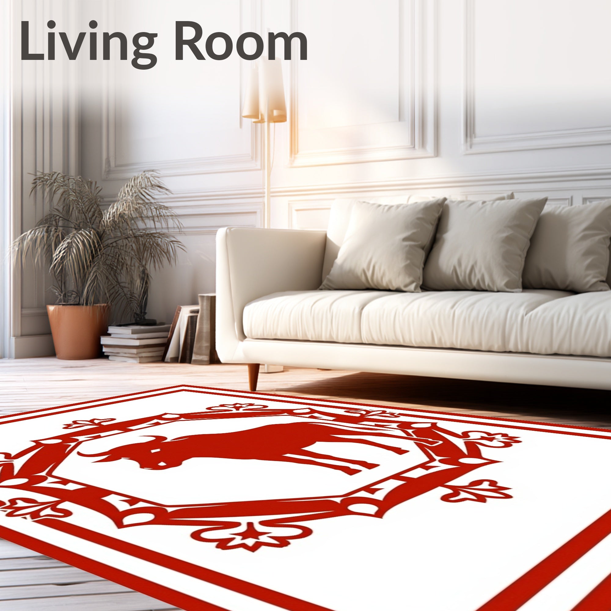 Crimson Bull Octagonal Frame Rug